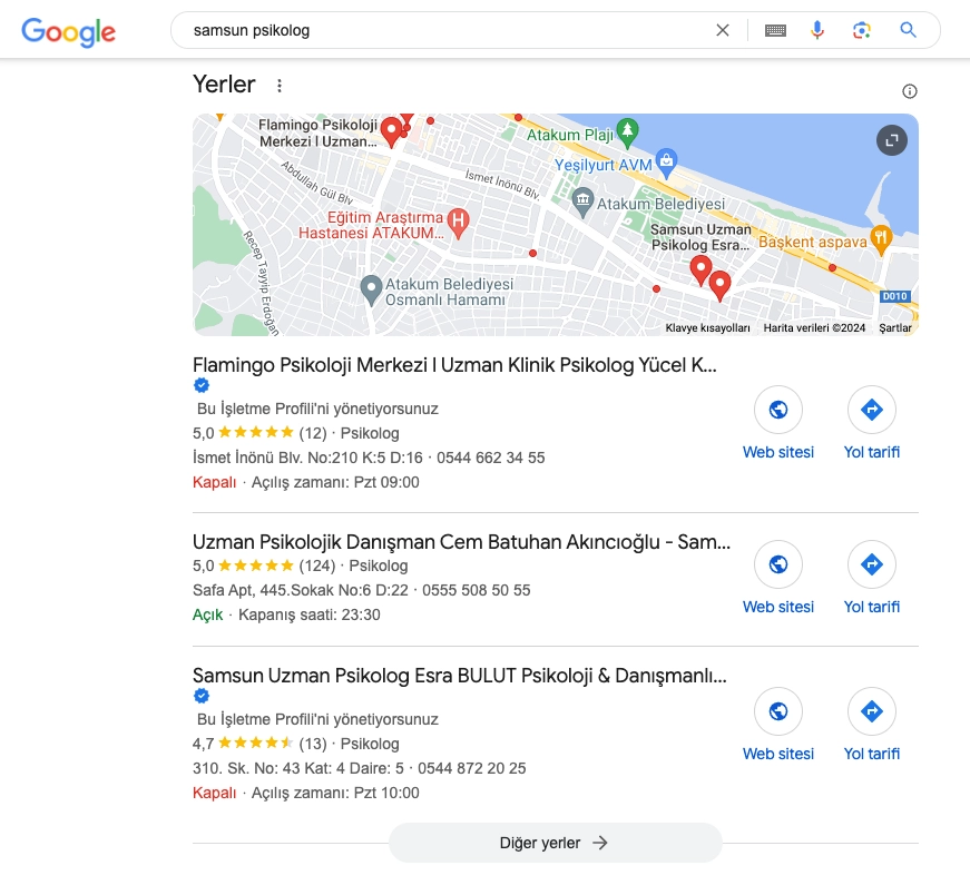 Samsun Psikolog Google Arama Sonuçları